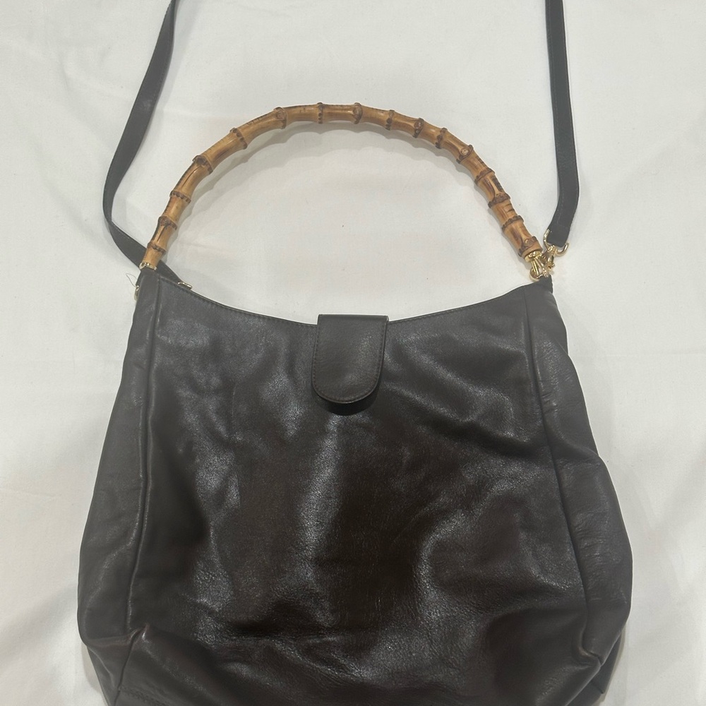 Vintage Capaccioli Soft Leather Bag – Brown Shoulder Purse with Bamboo Handle